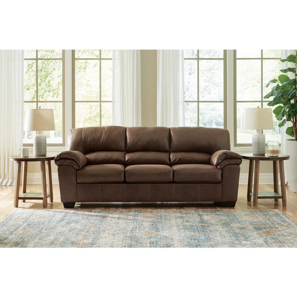 Bladen 90 in. Pillow Top Arm Faux Leather Rectangle Removable Cushions Sofa in Brown