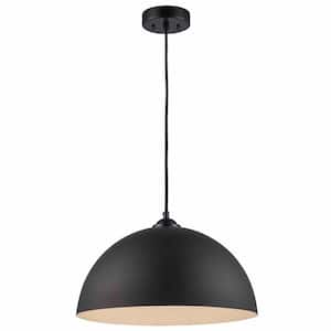 Mercer 15.75 in. 1-Light Black Pendant Light Fixture with Black Metal Dome Shade