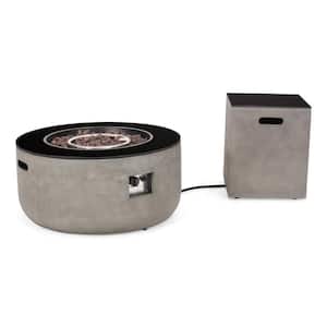 Adio 16 in. x 20 in. Round Concrete Propane Fire Pit in Light Grey with Tank Holder