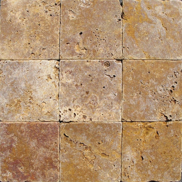 MSI Gold 4 In. x 4 In. Tumbled Travertine Floor and Wall Tile (1 sq. ft. / case)