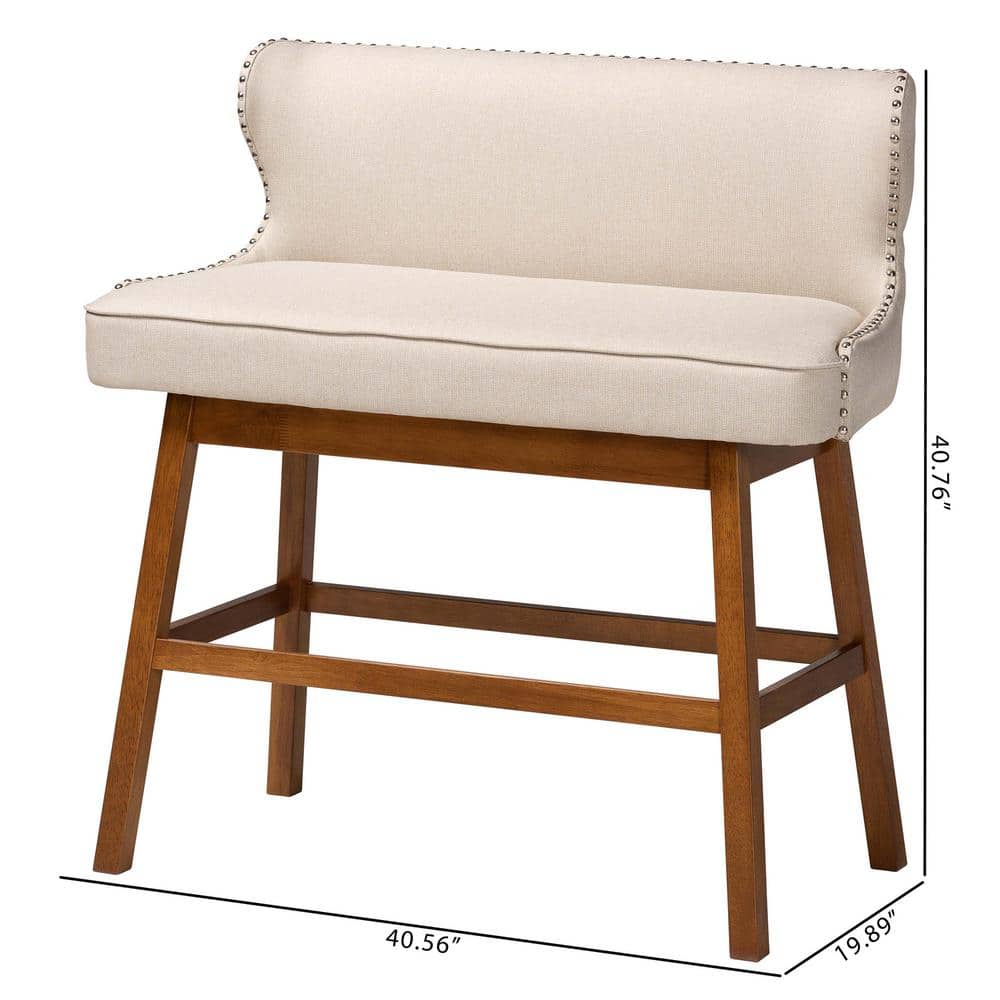Light Beige Upholstered Walnut Wood Counter Stool