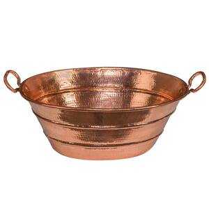 Oval Bucket Hammered Copper Vessel Sink with Handles in Polished Copper