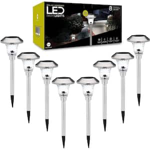 Silver LED Solar Stainless Steel and Glass Weather Resistant Path Lights, White Light (8-Pack)