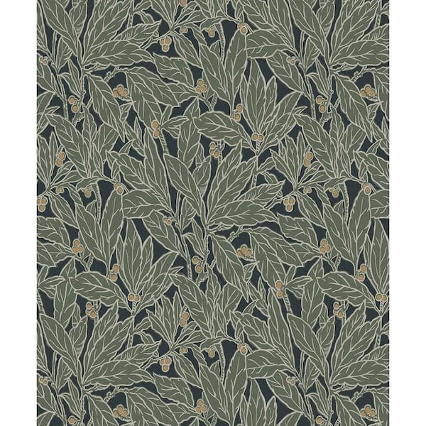 57.5 sq. ft. Rosemary Leaf and Berry Unpasted Nonwoven Wallpaper Roll