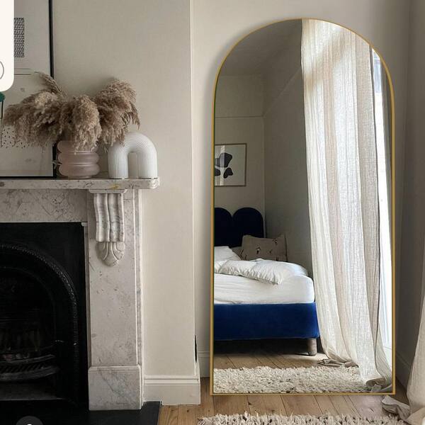 Sxiawe 28 in. W x 71.1 in. H Modern Classic Arched Gold Wood Oversized Full Length Floor Mirror