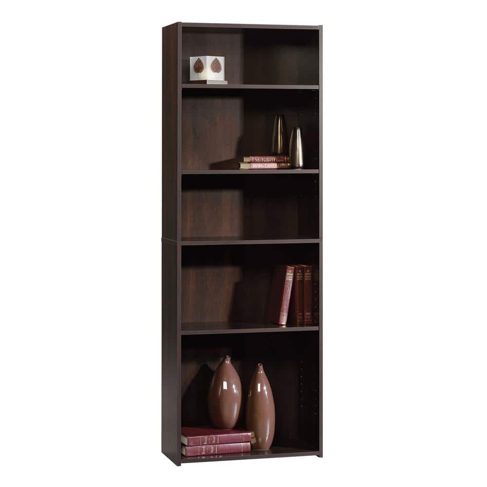 Adjustable Cinnamon Cherry Wood 5-Shelf Kids Bookcase