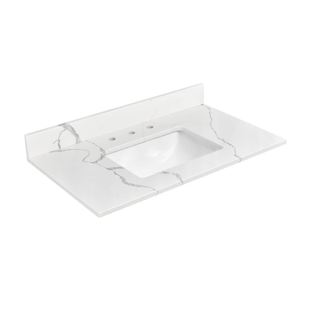 Miragy 36 in. W x 22 in. D Quartz Rectangular White Single Sinks Bathroom Vanity Top in Calacatta Classique price history on PriceWatchPro