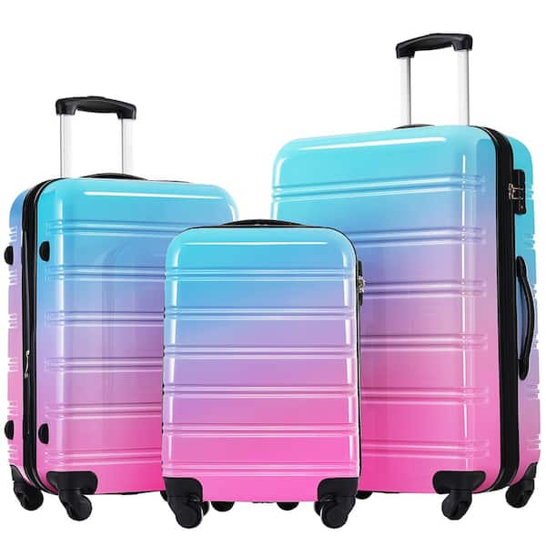 3-Piece Blue and Red Gradient Hardside Spinner Luggage Set with TSA Lock (20/24/28 inch)