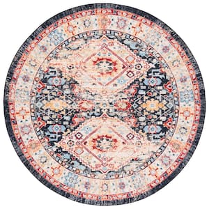 Riviera Charcoal/Gold 7 ft. x 7 ft. Machine Washable Medallion Border Round Area Rug