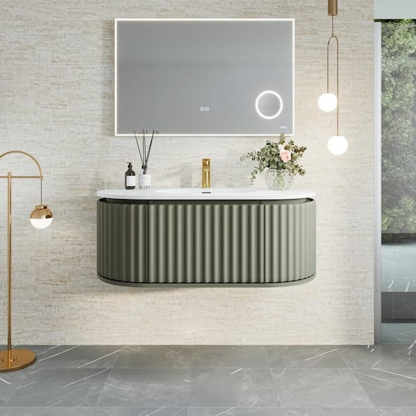 Haven 39 in. Single Sink Floating Green Bath Vanity with White Solid Surface Top (Assembled)