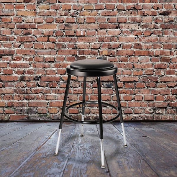 Otto 27 in Height Adjustable Black Vinyl Padded Stool, Metal Frame, (2-Pack)