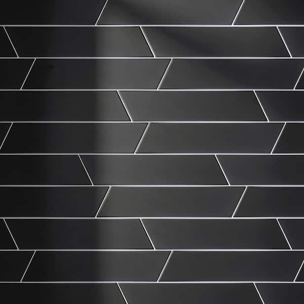 MOLOVO Kenzo Chevron Noir Black 3.14 in. x 15.74 in. Matte Porcelain Floor and Wall Tile (10.34 sq. ft./Case)