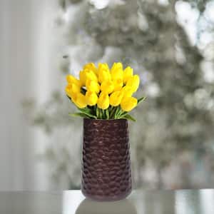 8.75 in. Brown Rustic Iron Flower Plant Centerpiece Hammered Vase