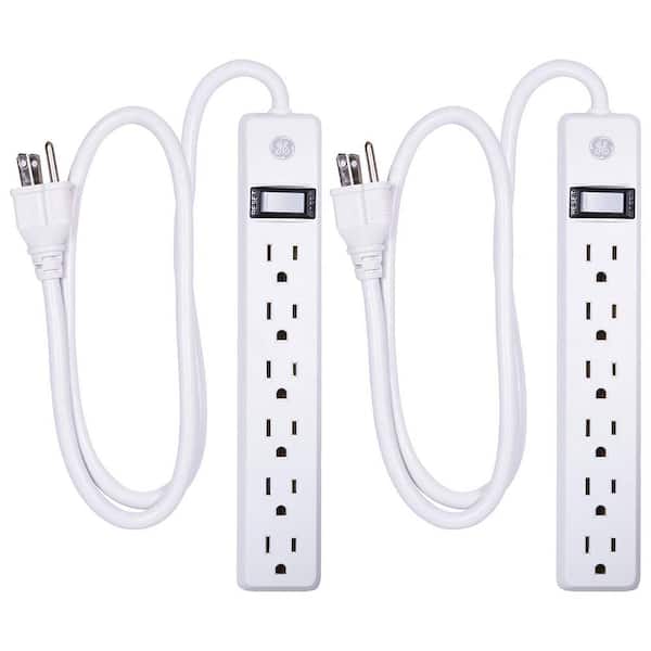 GE 6-Outlet Surge Protector Twin Pack with 3 ft. Cord, White