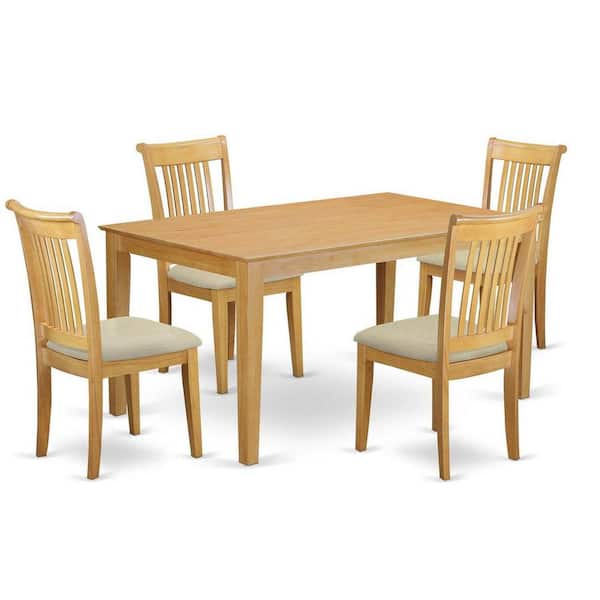 East West Furniture 5-Piece Natural Oak Finish Solid Wood Top Dining Table with 4 Chairs with Lattice Back