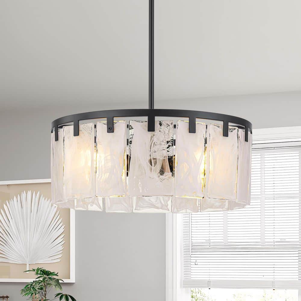 4-Light Matte Black Modern Elegant Drum Clouded Textured Glass Chandelier price history on PriceWatchPro