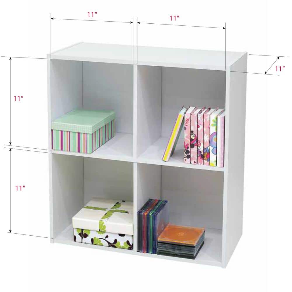 Bright White Wooden 4-Cube Stackable Bookcase for Kids