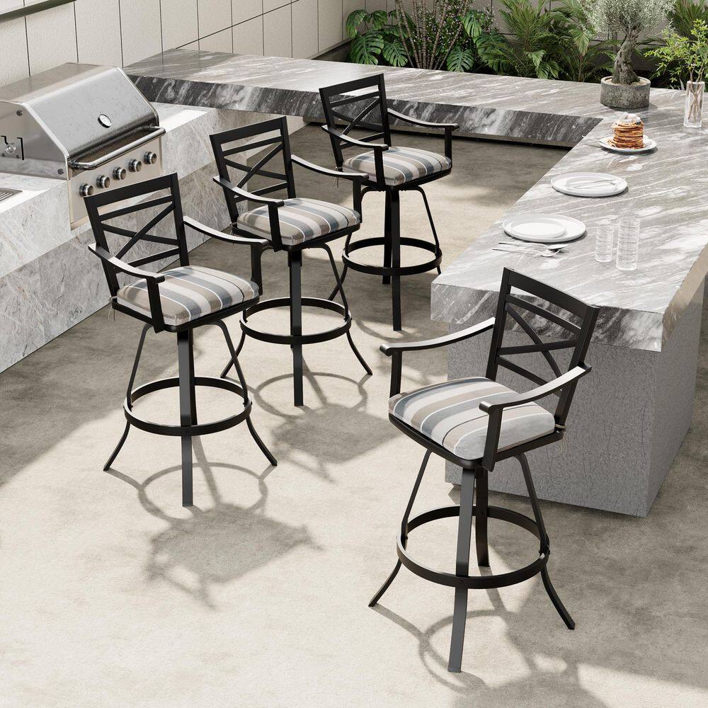 360° Swivel Patio Chairs Cast Aluminum Outdoor Bar Stool with Sunbrella Milano Char Cushion and Armrests (6-Pack) price history on PriceWatchPro