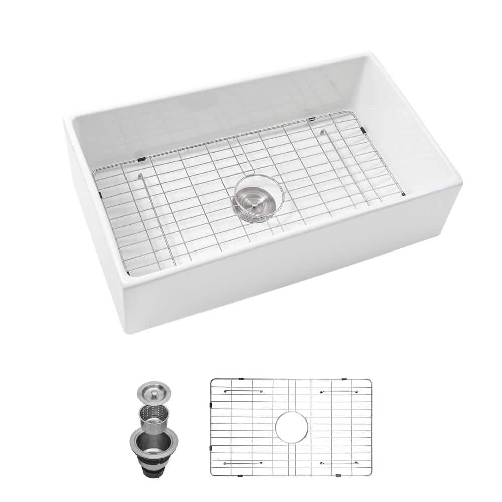 LORDER Ceramic 30 in. White Single Bowl Undermount Kitchen Sink with Bottom