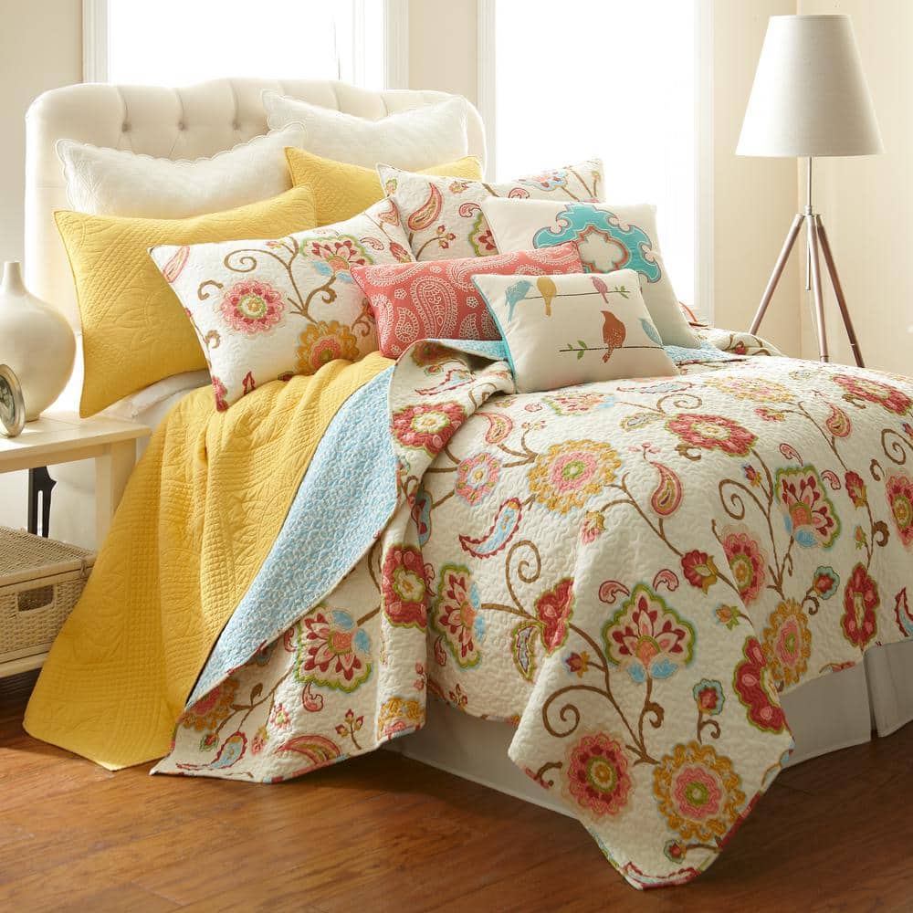 Ashbury Spring Multicolor Birds Cotton Throw Pillow