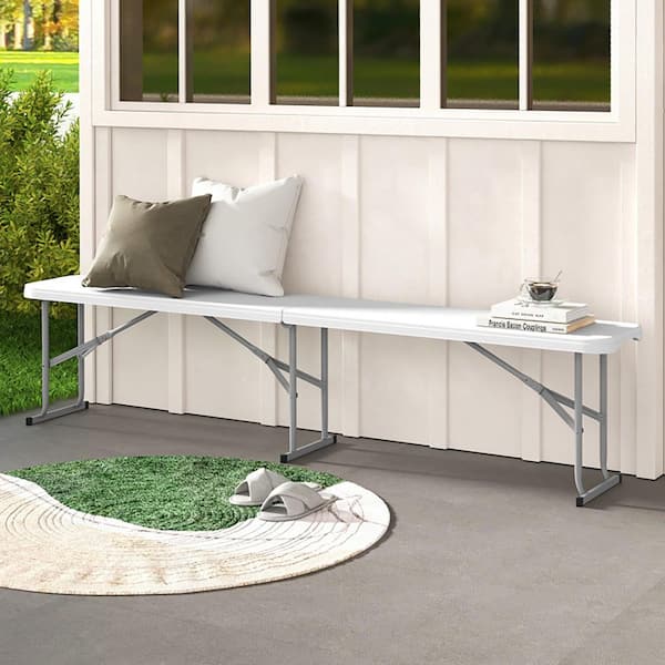 Clihome 6 ft. Plastic Ourdoor Folding Bench Picnic Camping Dining Ottoman with Carrying Handle