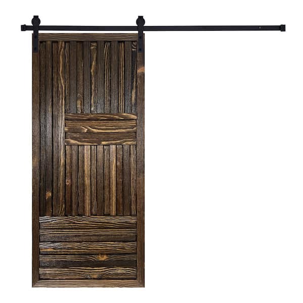 AIOPOP HOME Artisan Series ZEN-Door 80 in. x 30 in. Brown Color Pine Wood Finished Sliding Barn Door with Hardware Kit