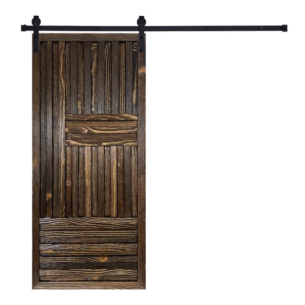 AIOPOP HOME Artisan Series ZEN-Door 80 in. x 36 in. Brown Color Pine Wood Finished Sliding Barn Door with Hardware Kit