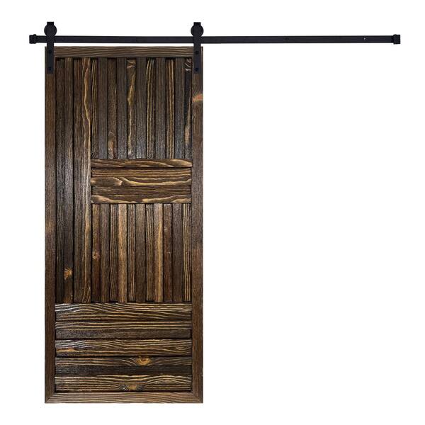 AIOPOP HOME Artisan Series ZEN-Door 84 in. x 24 in. Brown Color Pine Wood Finished Sliding Barn Door with Hardware Kit