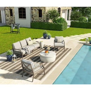Lamando 3-Piece Aluminum Patio Outdoor Conversation Set with Light Mixed Gray Cushions Sofa