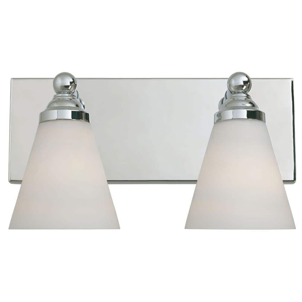 Hudson Elegance Chrome 2-Light Bath Bar with White Opal Glass