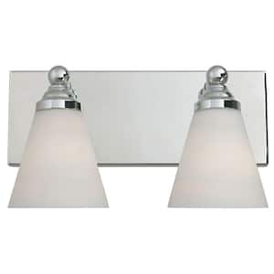 13.75 in. Hudson 2-Light Chrome Transitional Bathroom Vanity Light with White Opal Glass Shades