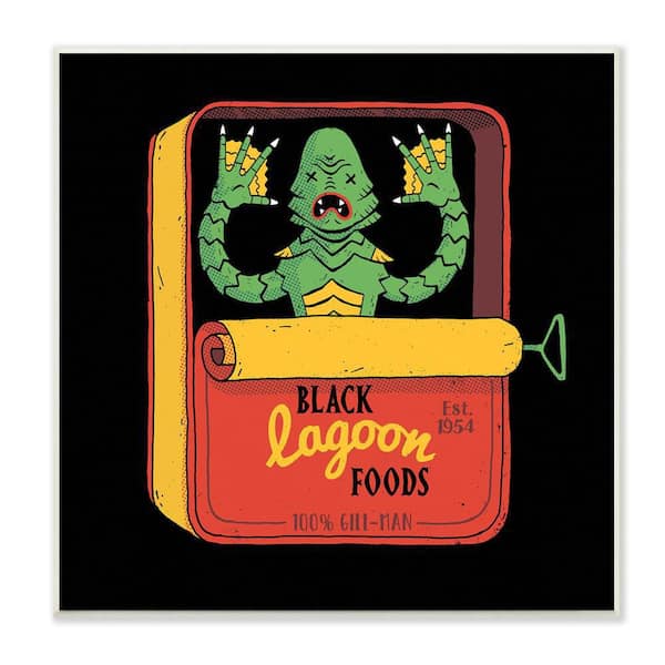 The Stupell Home Decor Collection Black Lagoon Creature Novelty Tuna Can Design by Michael Buxton Unframed Fantasy Art Print 12 in. x 12 in.