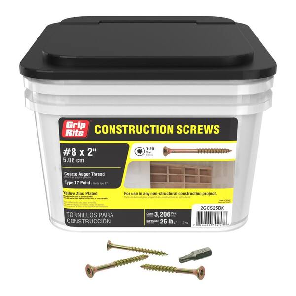 Grip-Rite #8 x 2 in. Star Drive Dual Flat Head Coarse Thread Construction Screws 25 lb. Box