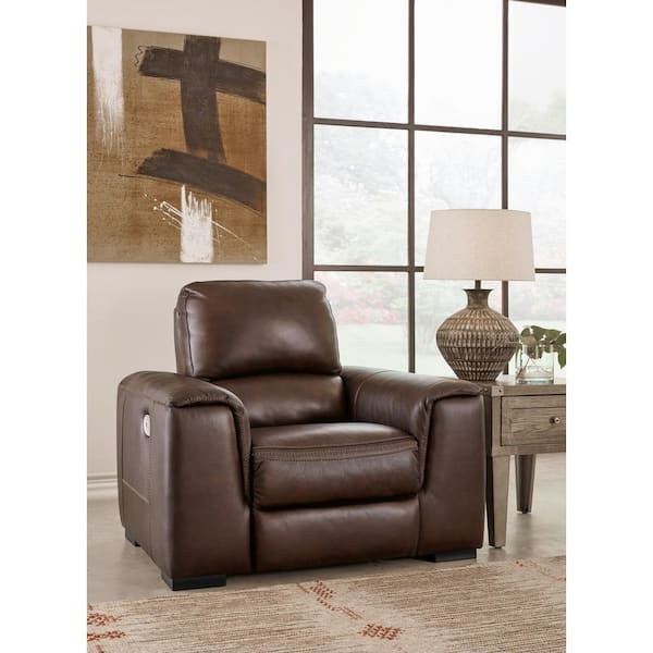 Alessandro Brown Leather Match Standard Power Recliner with Adjustable Headrest