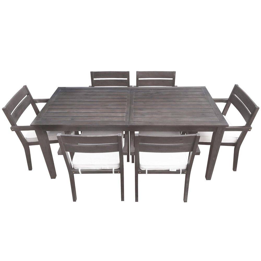 7-Piece Gray Wood Patio Outdoor Dining Set with Beige Cushions for Gardens, Backyards price history on PriceWatchPro