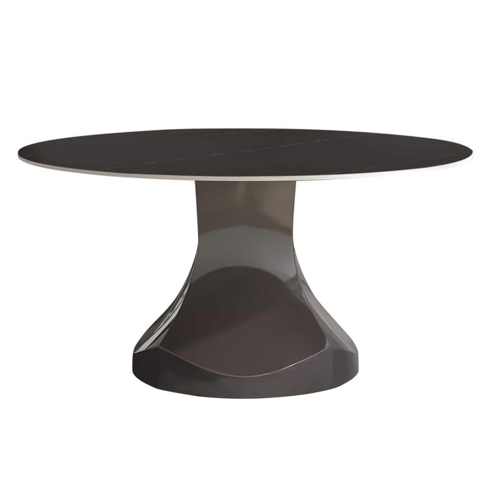 Modern Round Black Lauren Black Gold Stone Top 53.15 in. Gunmetal Grey Stai