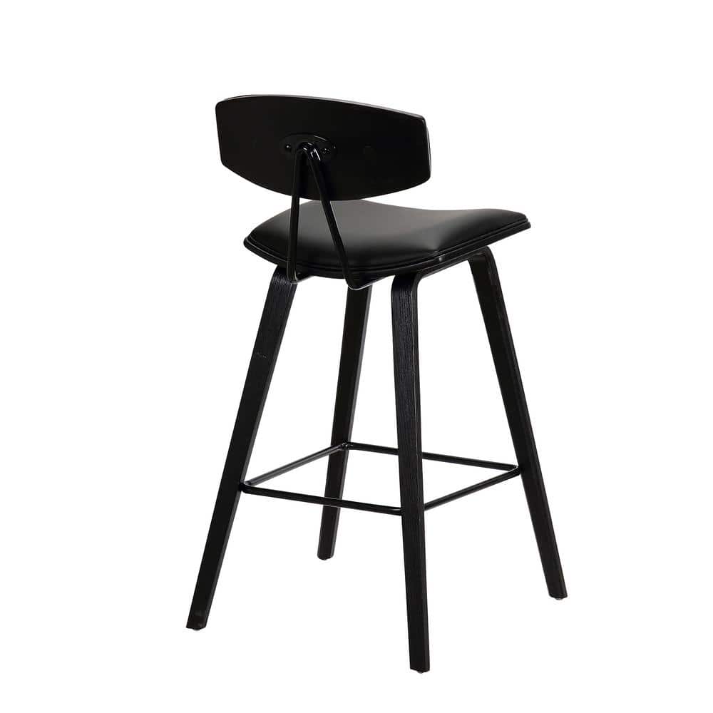 Fox 25.5" Black Faux Leather Counter Stool with Brushed Wood