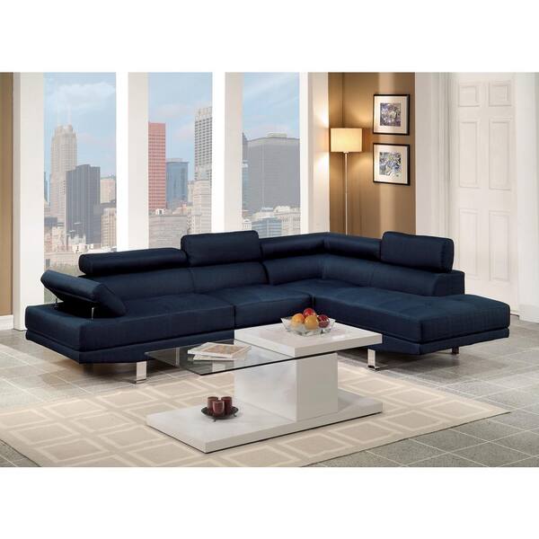 Simple Relax 106 In W Armless 2 Piece Polyfiber Fabric 3 Seater L Shape Sectional Sofa Set Blue Sr017569 The
