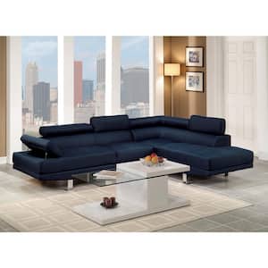 106 in. W. Armless 2-Piece Polyfiber Fabric 3-Seater L Shape Sectional Sofa Set in Blue