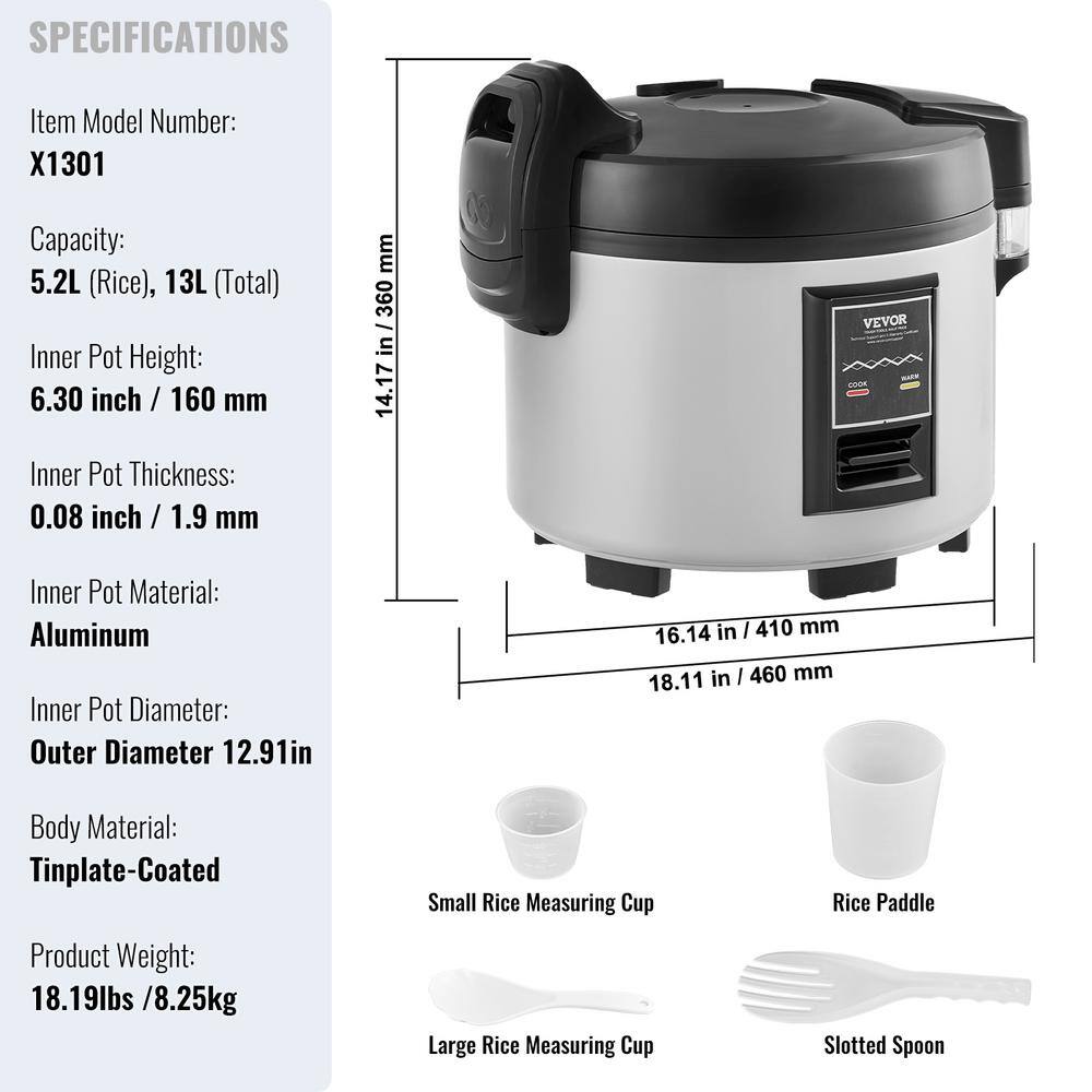VEVOR 60-Cup Electric Commercial Non-Stick Rice Cooker with Steamer