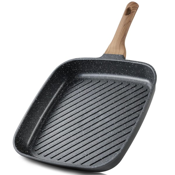 11 In. Square Nonstick Grill Pan, Premium Granite Coating, PFOA Free, Indoor Outdoor Steak Skillet Inch