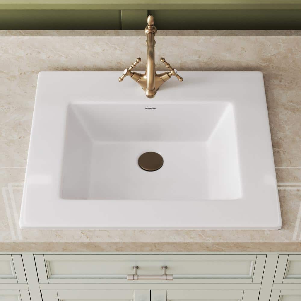 21'' White Rectangular Ceramic Drop-In Bathroom Sink