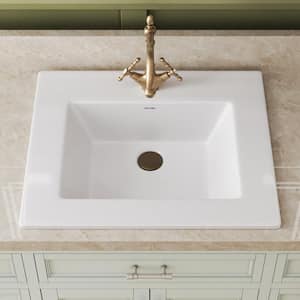 21 in. L x 18 in. W Drop-In Rectanglar Fireclay Drop-In Bathroom Sink in White with Overflow and Single Faucet Hole