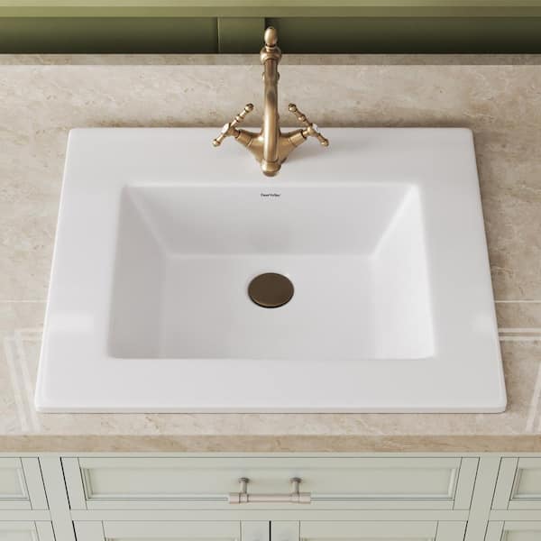 DEERVALLEY 21 in. L x 18 in. W Drop-In Rectanglar Fireclay Drop-In Bathroom Sink in White with Overflow and Single Faucet Hole