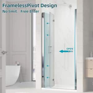 36 in. x 72 in. Semi-Frameless Bathtub Bi-Fold Shower Glass Door in Clear Glass with Handle, Chrome