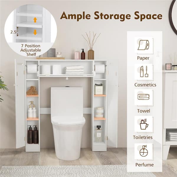 Costway wooden over the toilet storage on sale cabinet drop door spacesaver bathroom white