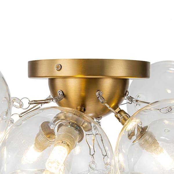 HUOKU Orbis 18 in. W 3-Light Modern Brushed Gold Semi-Flush