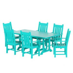 Hayes HDPE Plastic All Weather Outdoor Patio Slat Back Dining Arm Chair in Turquoise