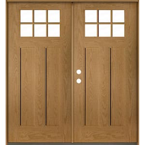 Craftsman 72 in. x 80 in. 6-Lite Right-Active/Inswing Clear Glass Bourbon Stain Double Fiberglass Prehung Front Door