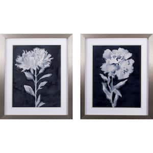 Victoria White and Navy Blue Flower by Unknown Wooden Wall Art (Set of 2)